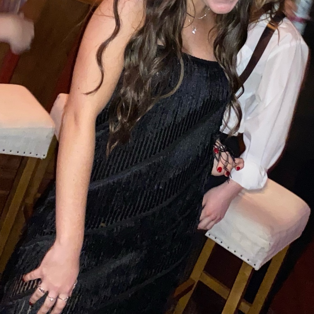 Black Sequin Fringe Dress